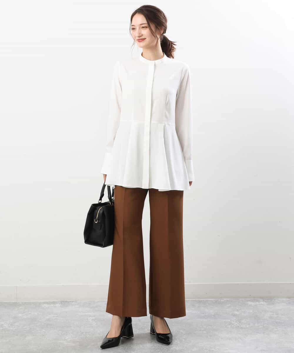 FKBJS26130 MK MICHEL KLEIN(MK ミッシェルクラン) フレアーシルエットシャツブラウス/洗える ライトブルー