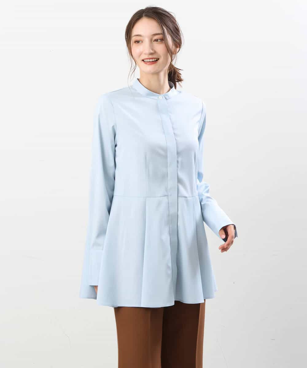 FKBJS26130 MK MICHEL KLEIN(MK ミッシェルクラン) フレアーシルエットシャツブラウス/洗える ライトブルー