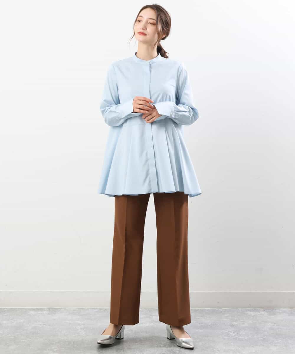 FKBJS26130 MK MICHEL KLEIN(MK ミッシェルクラン) フレアーシルエットシャツブラウス/洗える ライトブルー