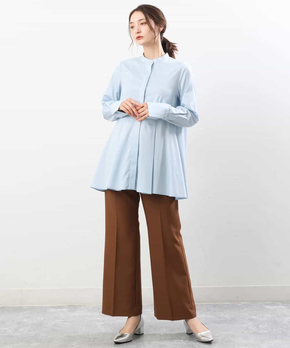 FKBJS26130 MK MICHEL KLEIN(MK ミッシェルクラン) フレアーシルエットシャツブラウス/洗える ライトブルー
