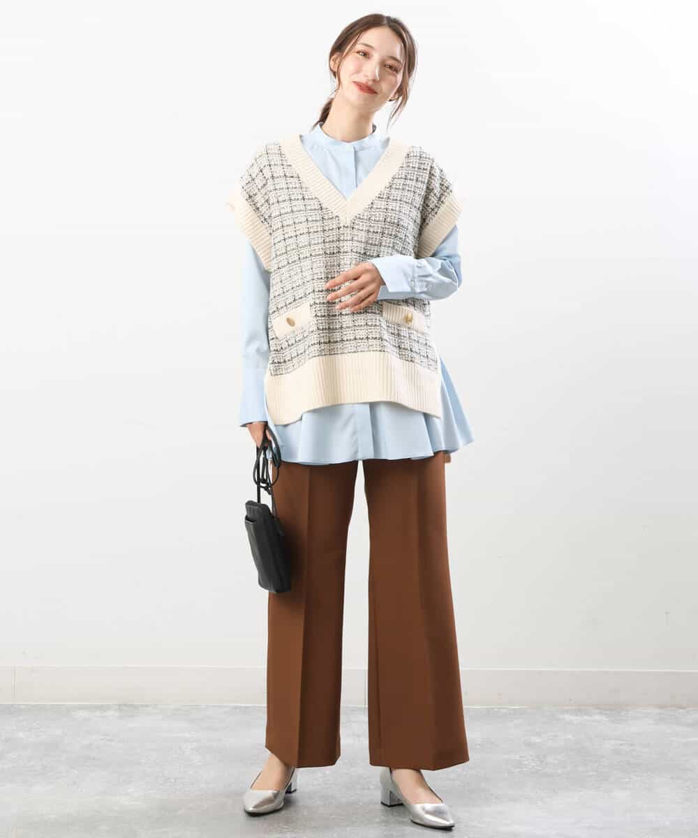 FKBJS26130 MK MICHEL KLEIN(MK ミッシェルクラン) フレアーシルエットシャツブラウス/洗える ライトブルー