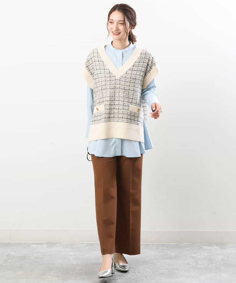 FKBJS26130 MK MICHEL KLEIN(MK ミッシェルクラン) フレアーシルエットシャツブラウス/洗える ライトブルー