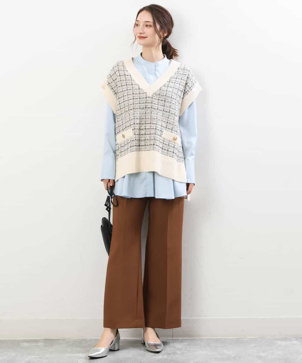 FKBJS26130 MK MICHEL KLEIN(MK ミッシェルクラン) フレアーシルエットシャツブラウス/洗える ライトブルー