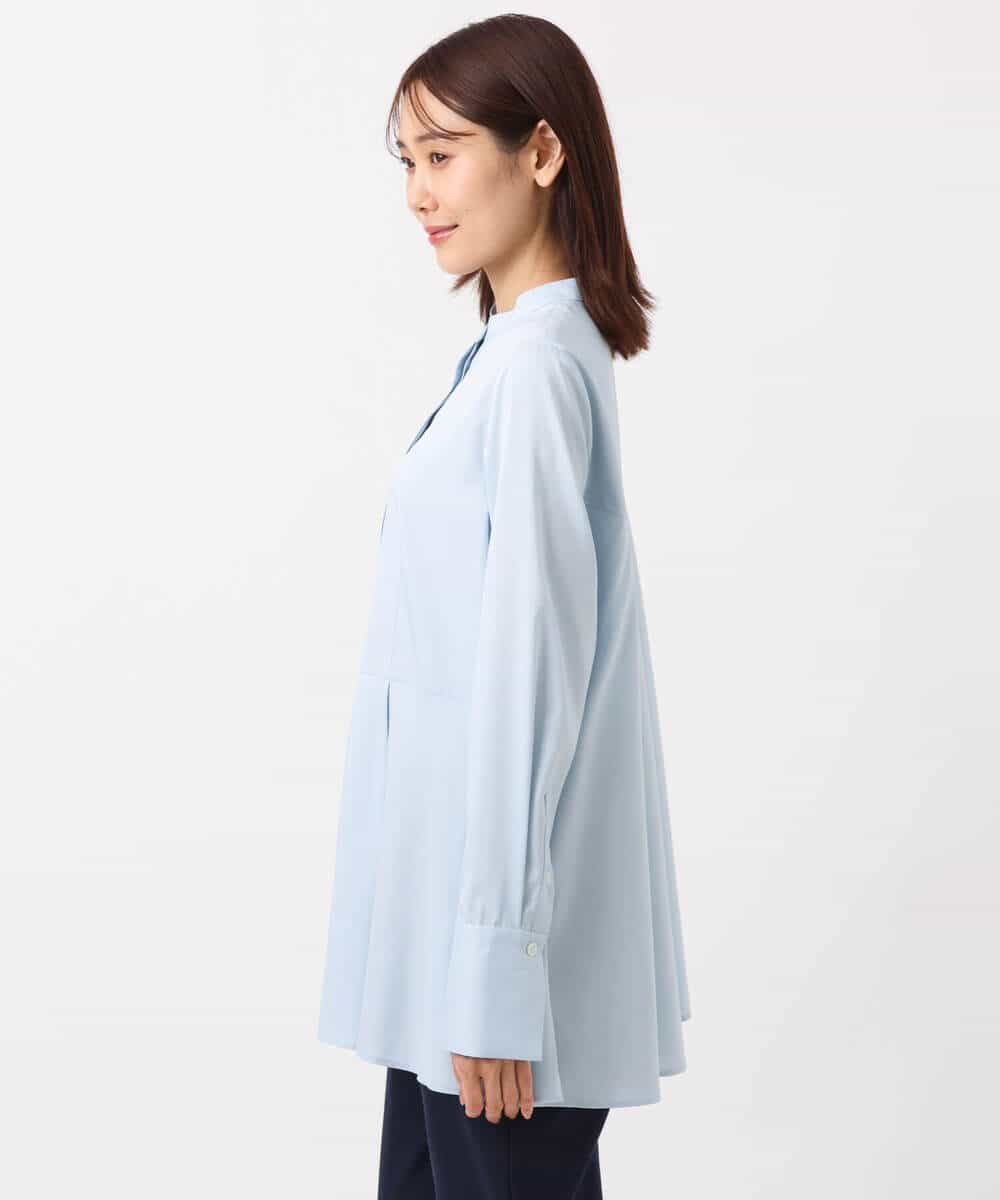FKBJS26130 MK MICHEL KLEIN(MK ミッシェルクラン) フレアーシルエットシャツブラウス/洗える ライトブルー