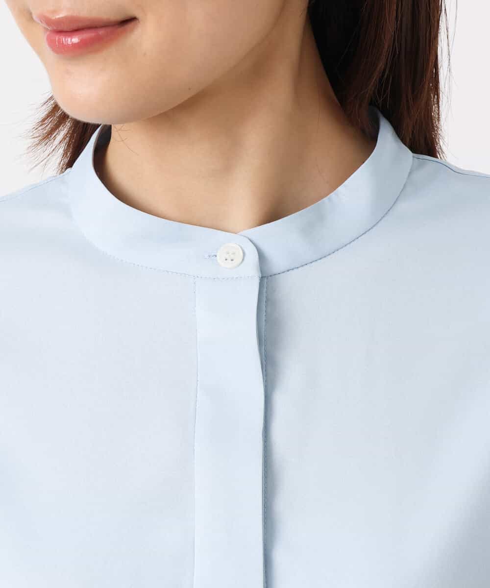 FKBJS26130 MK MICHEL KLEIN(MK ミッシェルクラン) フレアーシルエットシャツブラウス/洗える ライトブルー