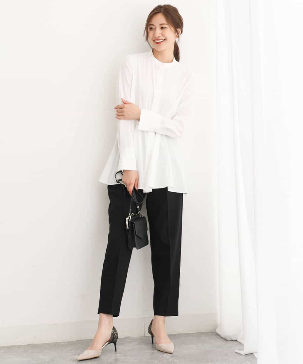 FKBJS26130 MK MICHEL KLEIN(MK ミッシェルクラン) フレアーシルエットシャツブラウス/洗える ライトブルー