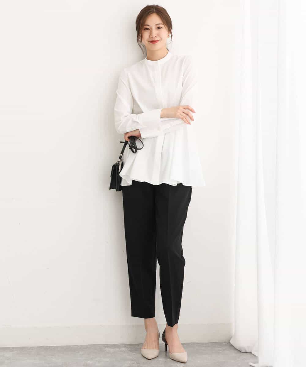 FKBJS26130 MK MICHEL KLEIN(MK ミッシェルクラン) フレアーシルエットシャツブラウス/洗える ライトブルー