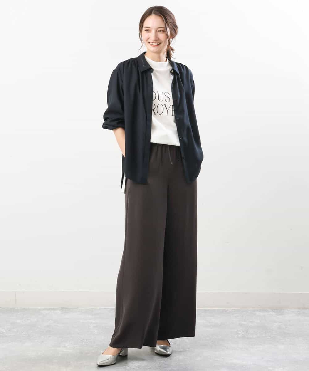 FKBJS28130 MK MICHEL KLEIN(MK ミッシェルクラン) ギャザーツイルシャツブラウス/洗える ブルー