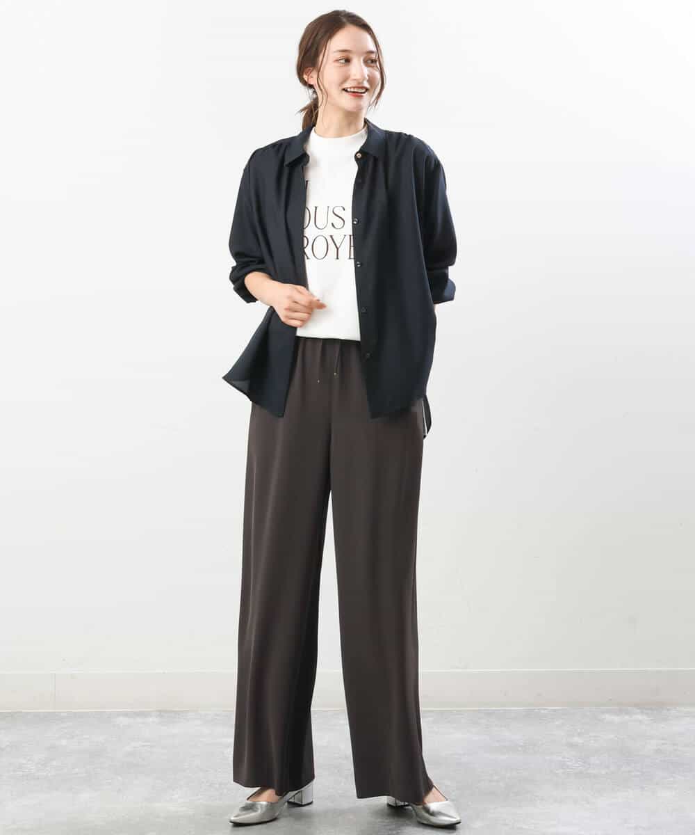 FKBJS28130 MK MICHEL KLEIN(MK ミッシェルクラン) ギャザーツイルシャツブラウス/洗える ブルー