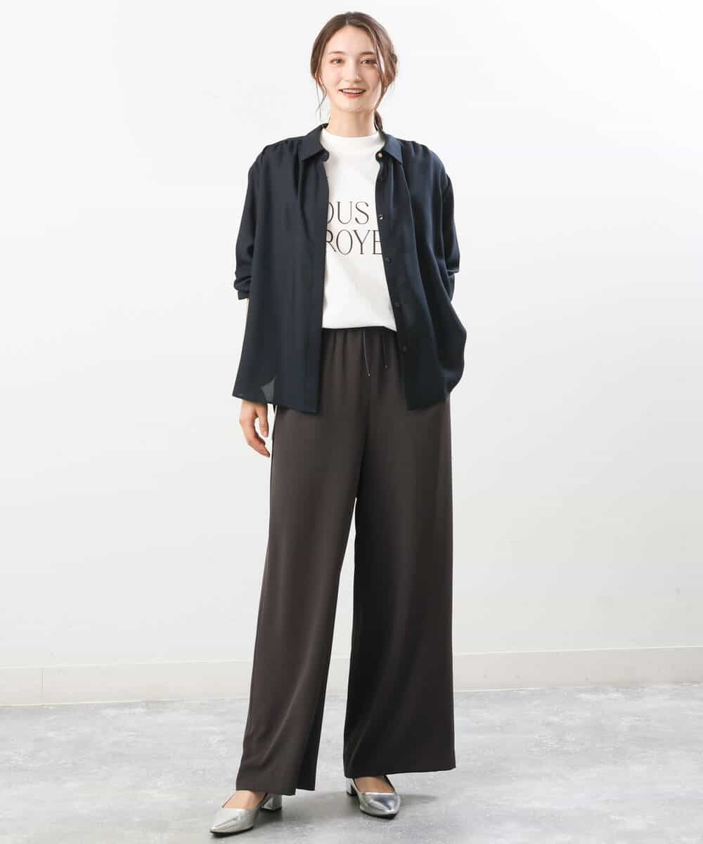 FKBJS28130 MK MICHEL KLEIN(MK ミッシェルクラン) ギャザーツイルシャツブラウス/洗える ブルー