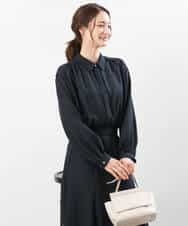 FKBJS28130 MK MICHEL KLEIN(MK ミッシェルクラン) ギャザーツイルシャツブラウス/洗える ブルー