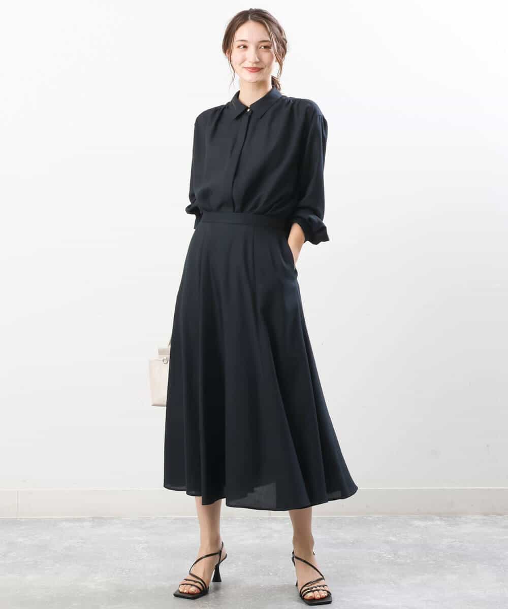 FKBJS28130 MK MICHEL KLEIN(MK ミッシェルクラン) ギャザーツイルシャツブラウス/洗える ブルー