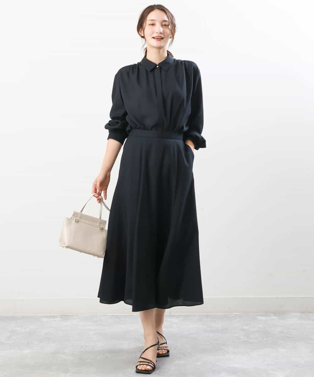FKBJS28130 MK MICHEL KLEIN(MK ミッシェルクラン) ギャザーツイルシャツブラウス/洗える ブルー