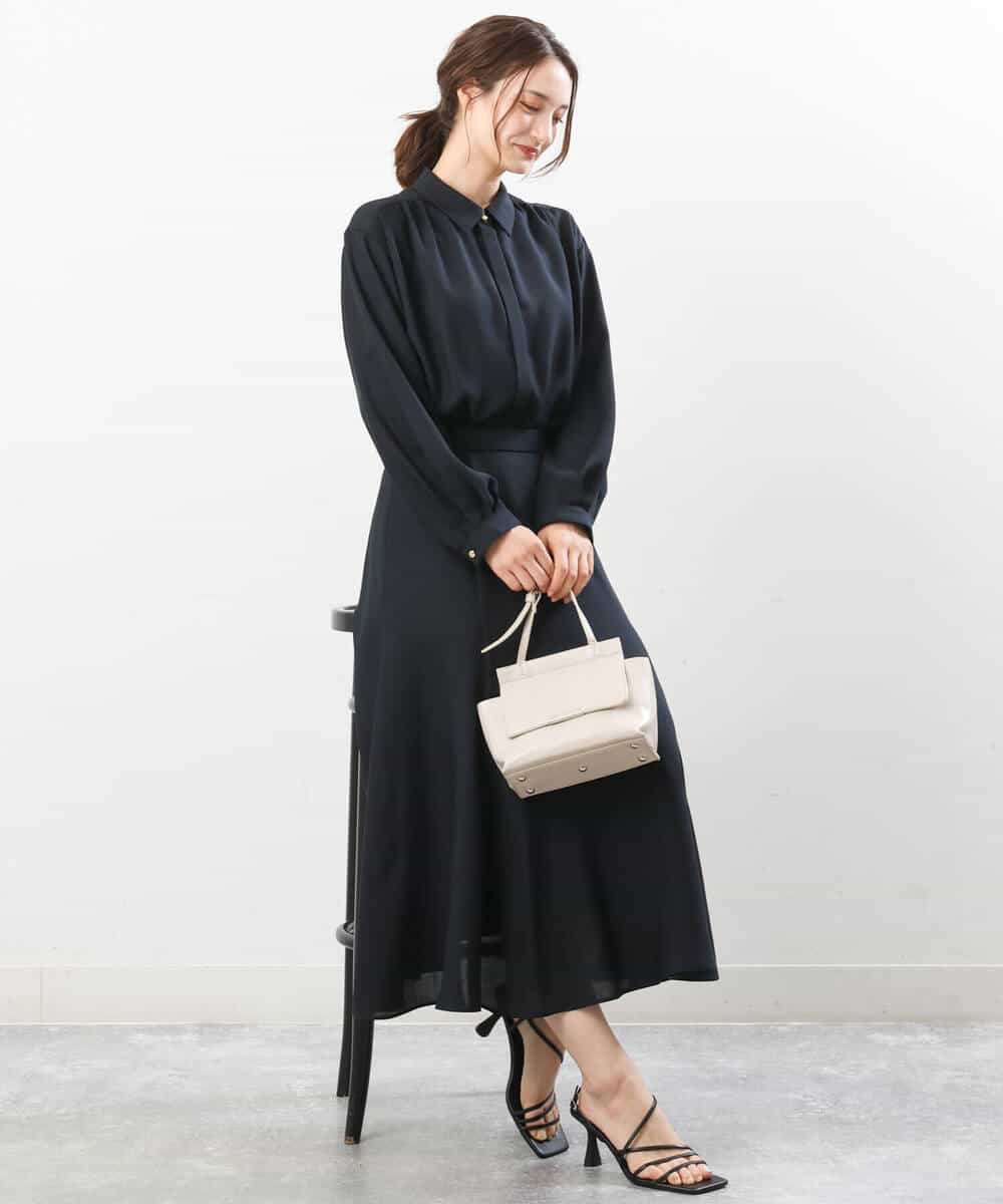 FKBJS28130 MK MICHEL KLEIN(MK ミッシェルクラン) ギャザーツイルシャツブラウス/洗える ブルー