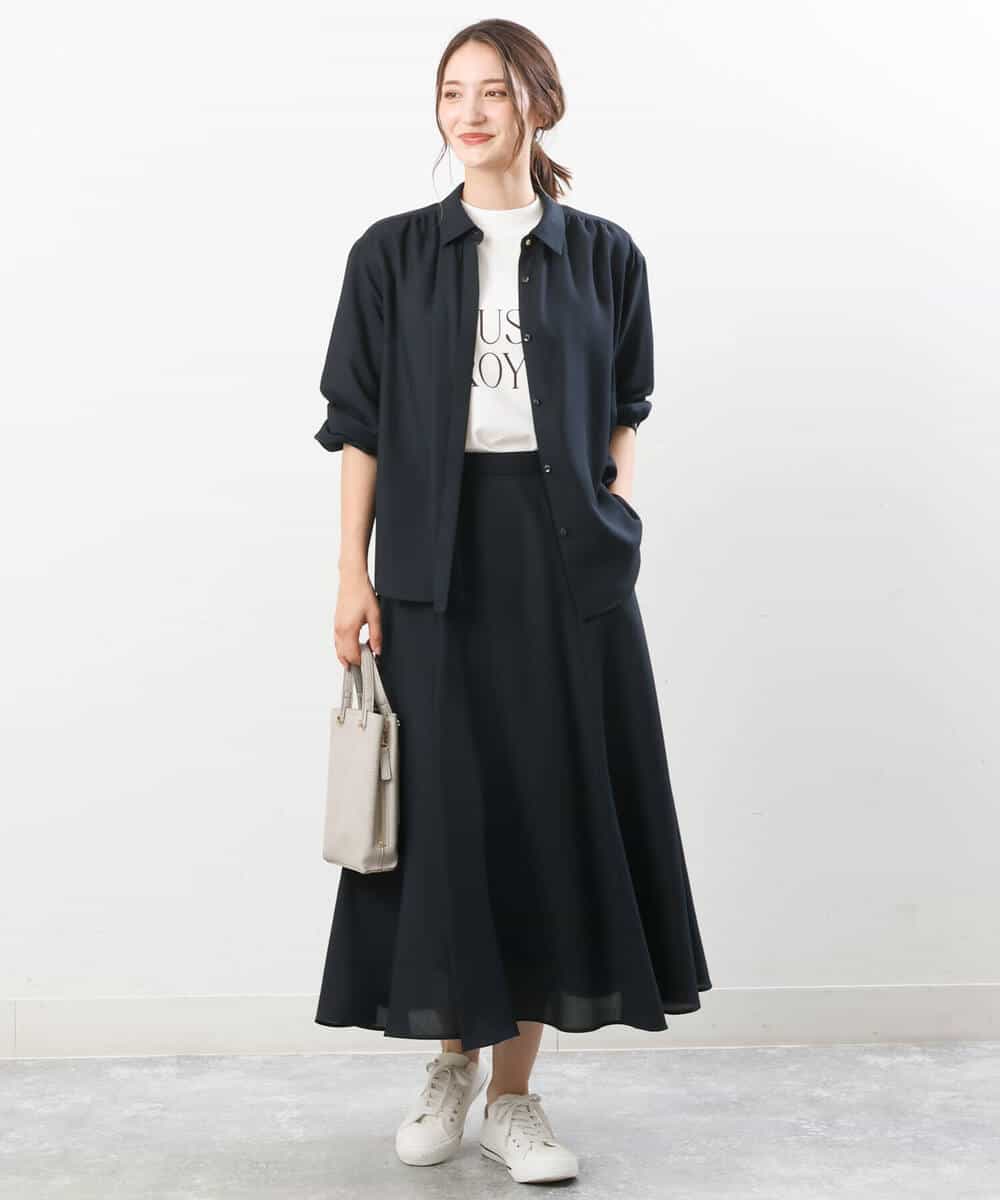 FKBJS28130 MK MICHEL KLEIN(MK ミッシェルクラン) ギャザーツイルシャツブラウス/洗える ブルー