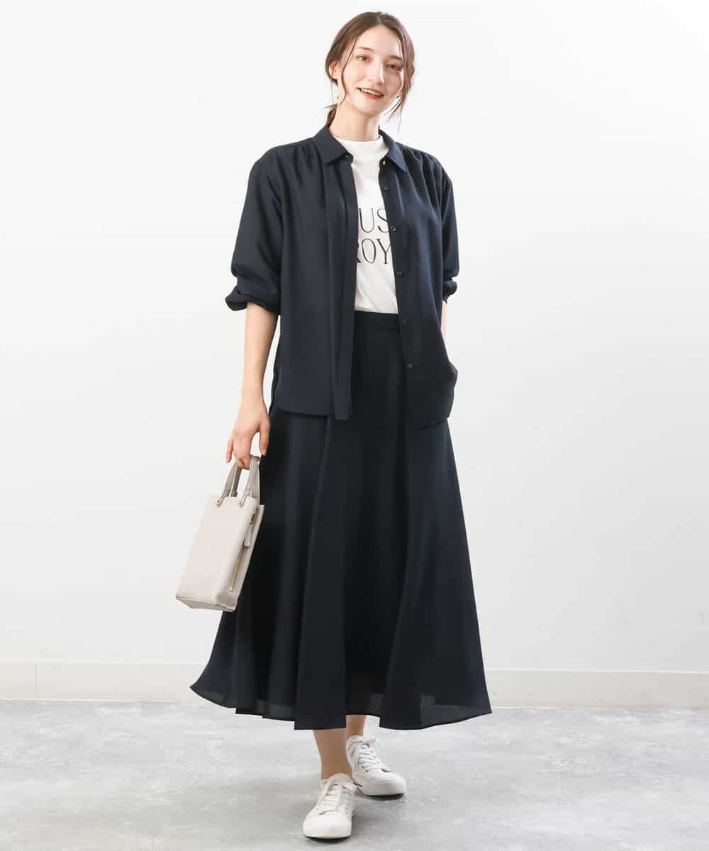 FKBJS28130 MK MICHEL KLEIN(MK ミッシェルクラン) ギャザーツイルシャツブラウス/洗える ブルー