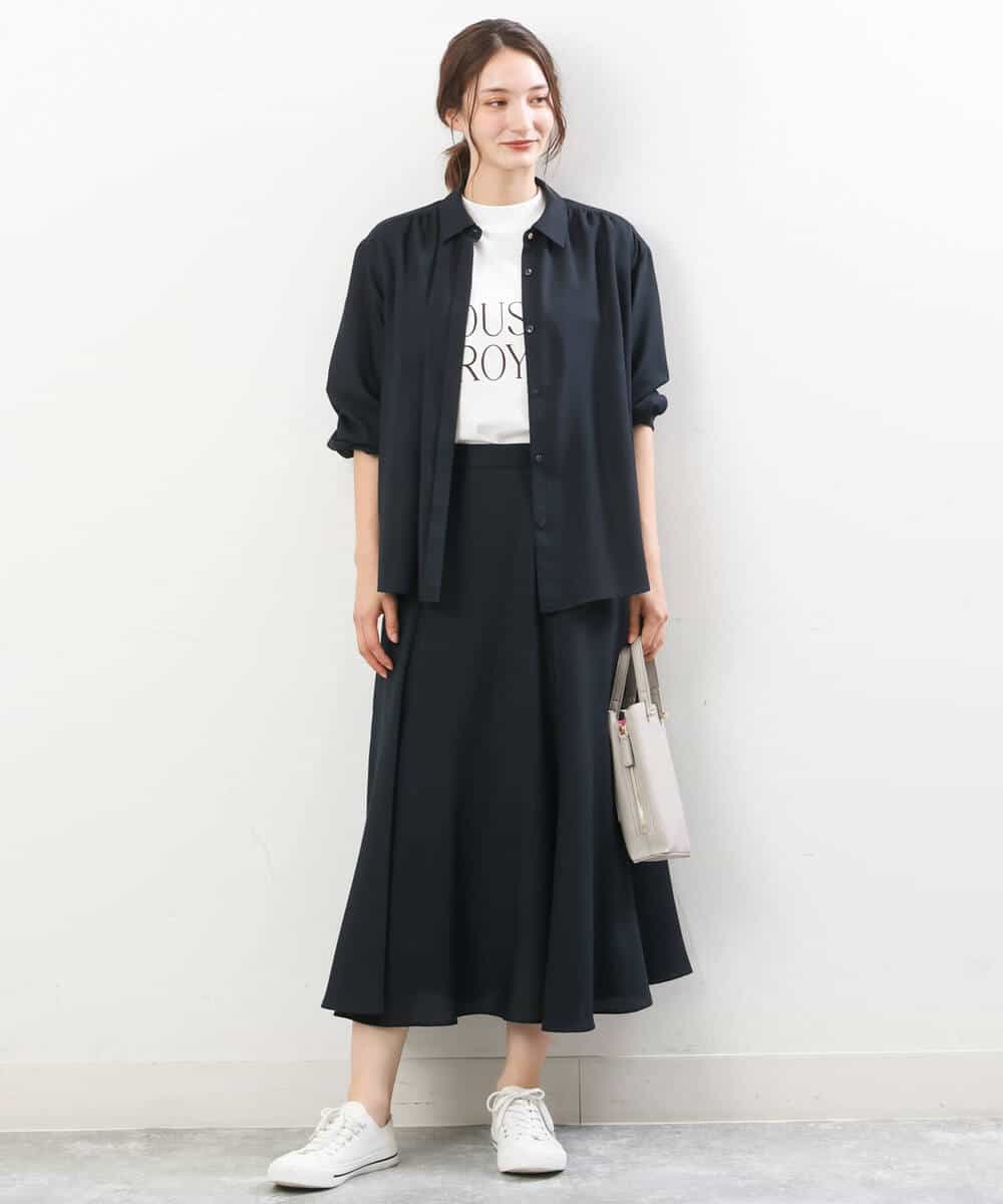 FKBJS28130 MK MICHEL KLEIN(MK ミッシェルクラン) ギャザーツイルシャツブラウス/洗える ブルー