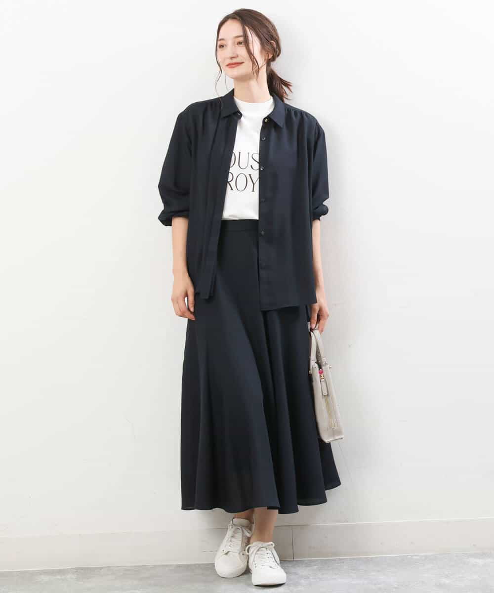 FKBJS28130 MK MICHEL KLEIN(MK ミッシェルクラン) ギャザーツイルシャツブラウス/洗える ブルー
