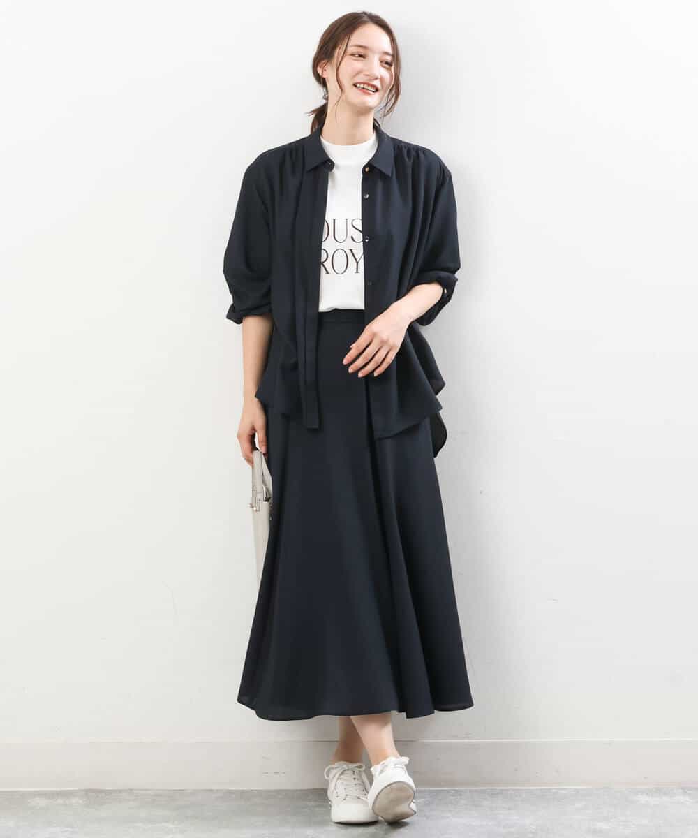FKBJS28130 MK MICHEL KLEIN(MK ミッシェルクラン) ギャザーツイルシャツブラウス/洗える ブルー