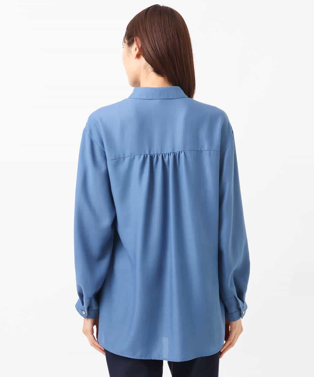 FKBJS28130 MK MICHEL KLEIN(MK ミッシェルクラン) ギャザーツイルシャツブラウス/洗える ブルー