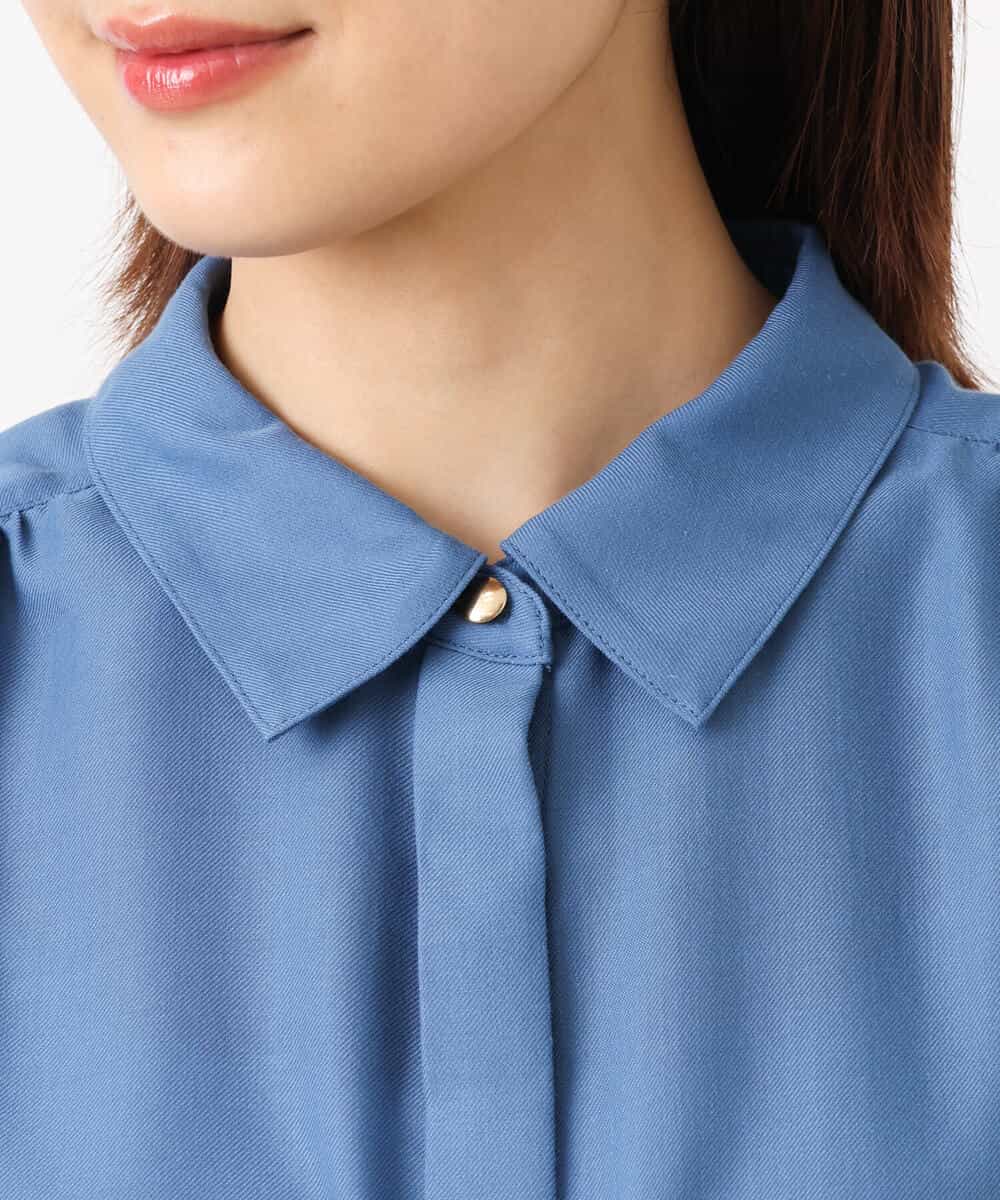 FKBJS28130 MK MICHEL KLEIN(MK ミッシェルクラン) ギャザーツイルシャツブラウス/洗える ブルー