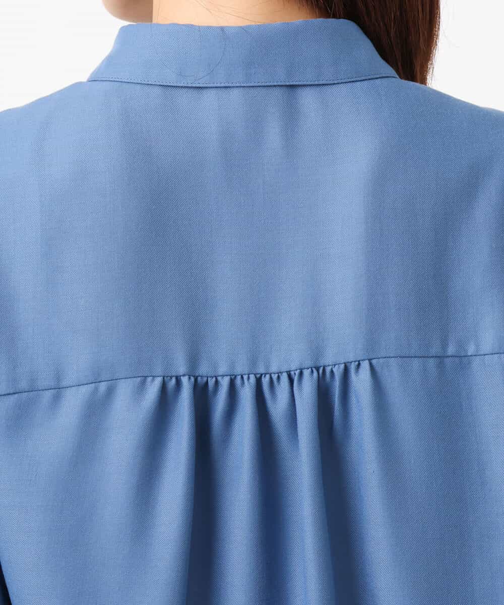 FKBJS28130 MK MICHEL KLEIN(MK ミッシェルクラン) ギャザーツイルシャツブラウス/洗える ブルー