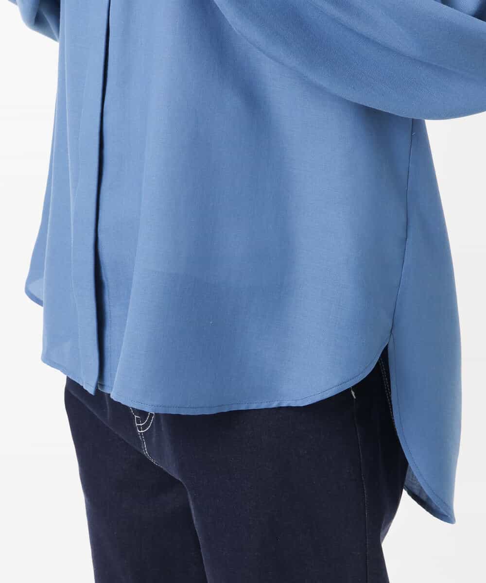 FKBJS28130 MK MICHEL KLEIN(MK ミッシェルクラン) ギャザーツイルシャツブラウス/洗える ブルー