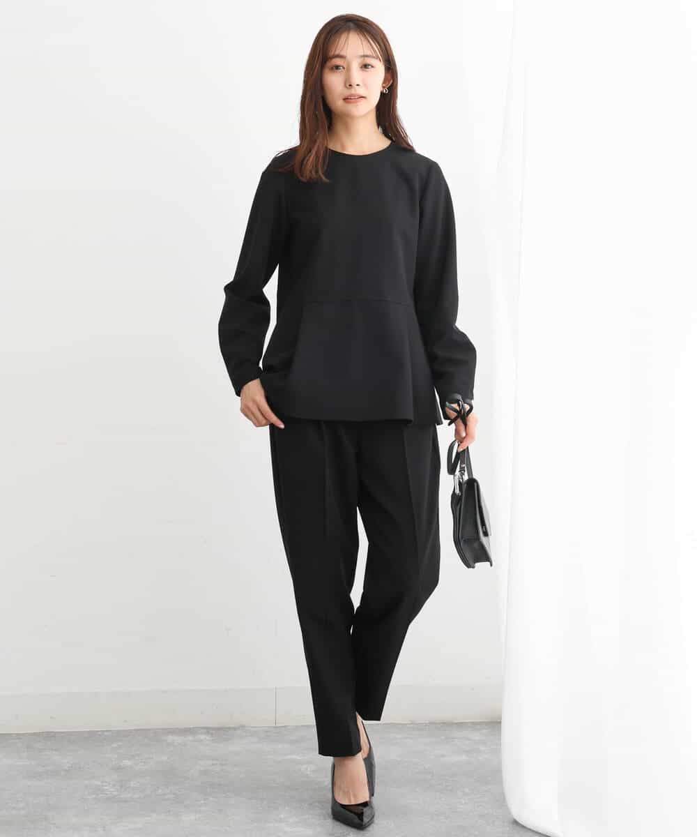 FKBJS34130 MK MICHEL KLEIN(MK ミッシェルクラン) ペプラムシルエットブラウス/洗える モカ
