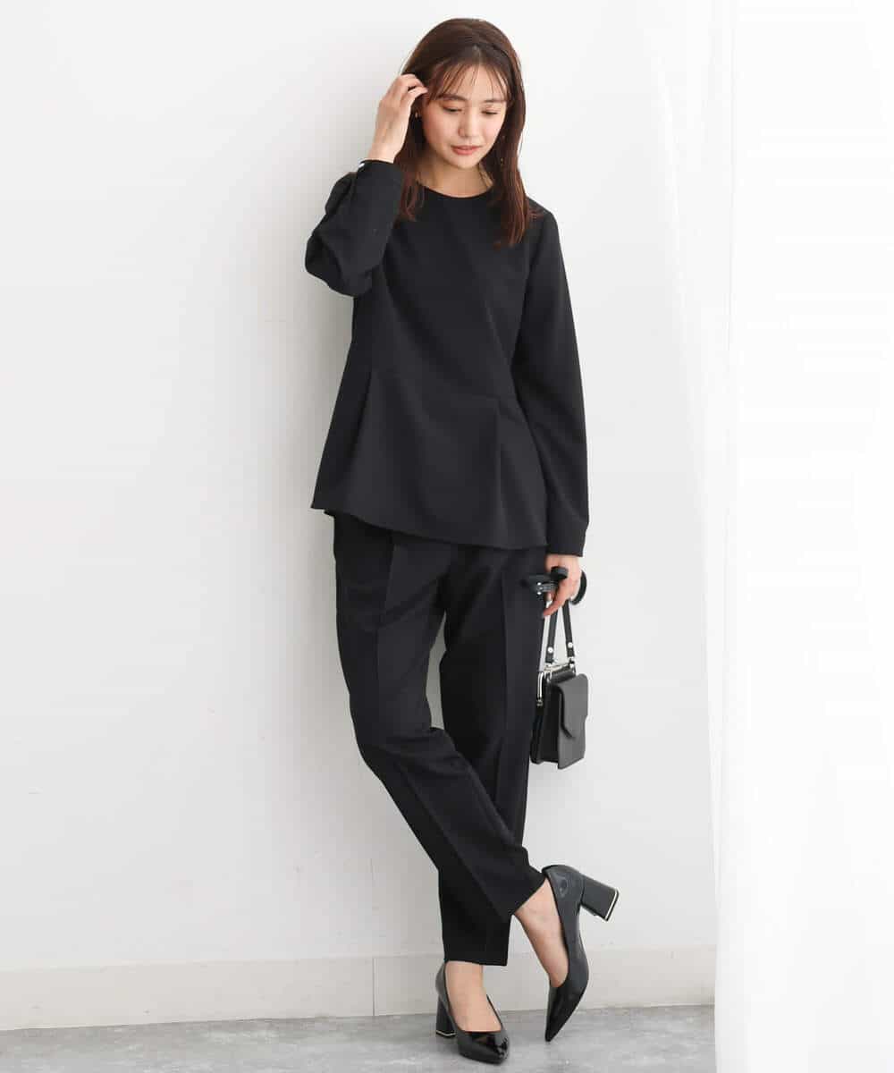 FKBJS34130 MK MICHEL KLEIN(MK ミッシェルクラン) ペプラムシルエットブラウス/洗える モカ