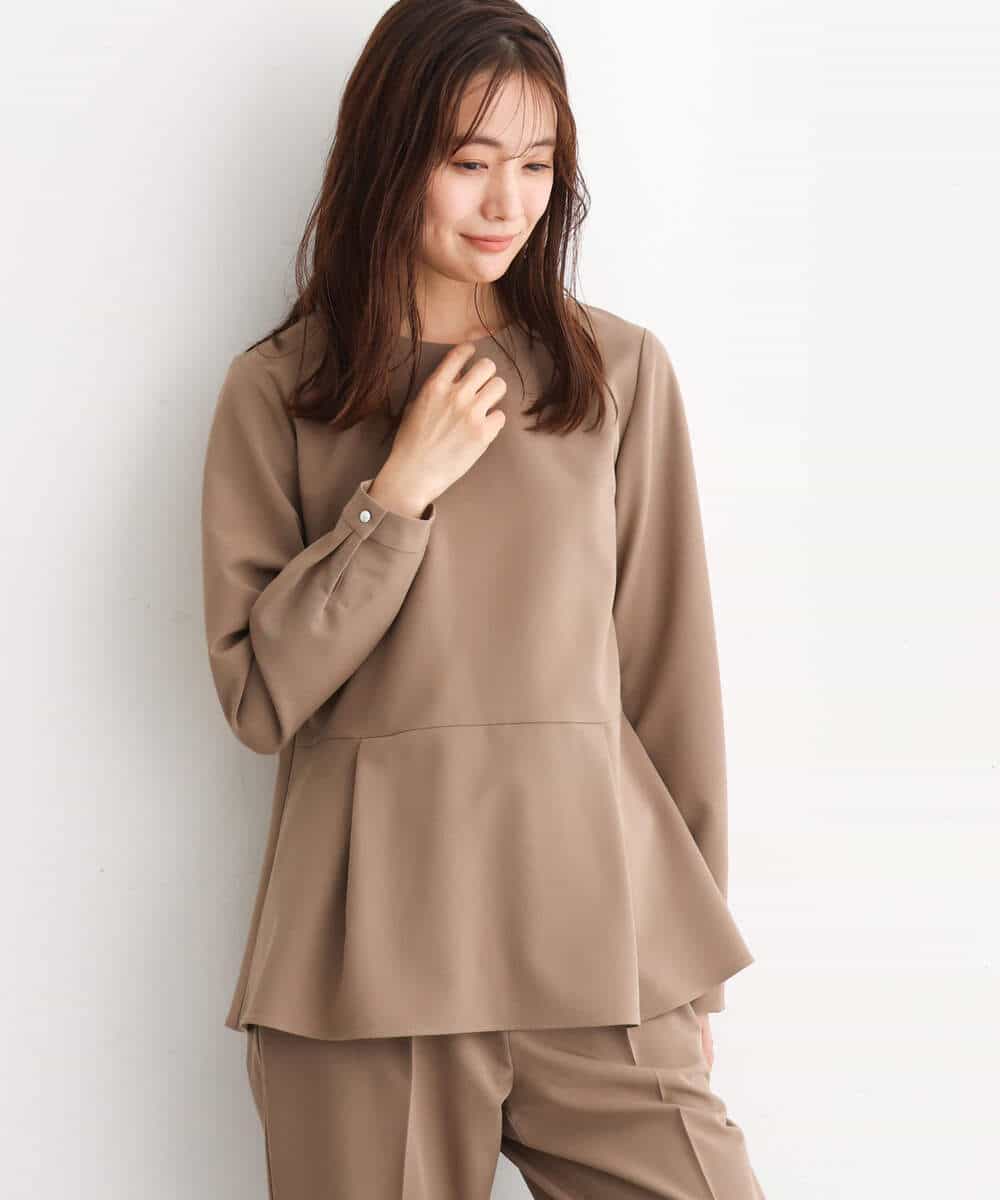 FKBJS34130 MK MICHEL KLEIN(MK ミッシェルクラン) ペプラムシルエットブラウス/洗える モカ
