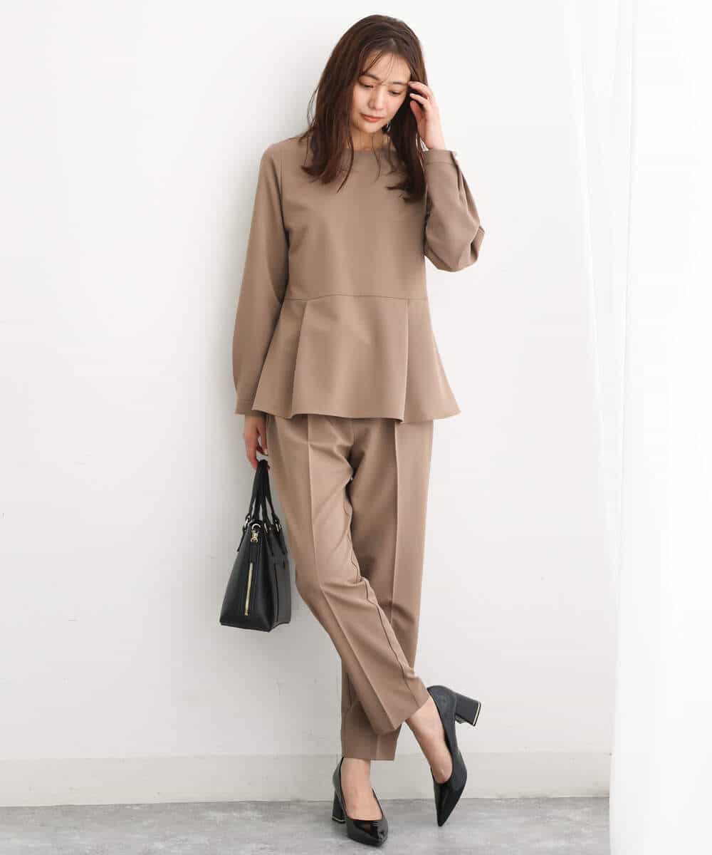 FKBJS34130 MK MICHEL KLEIN(MK ミッシェルクラン) ペプラムシルエットブラウス/洗える モカ