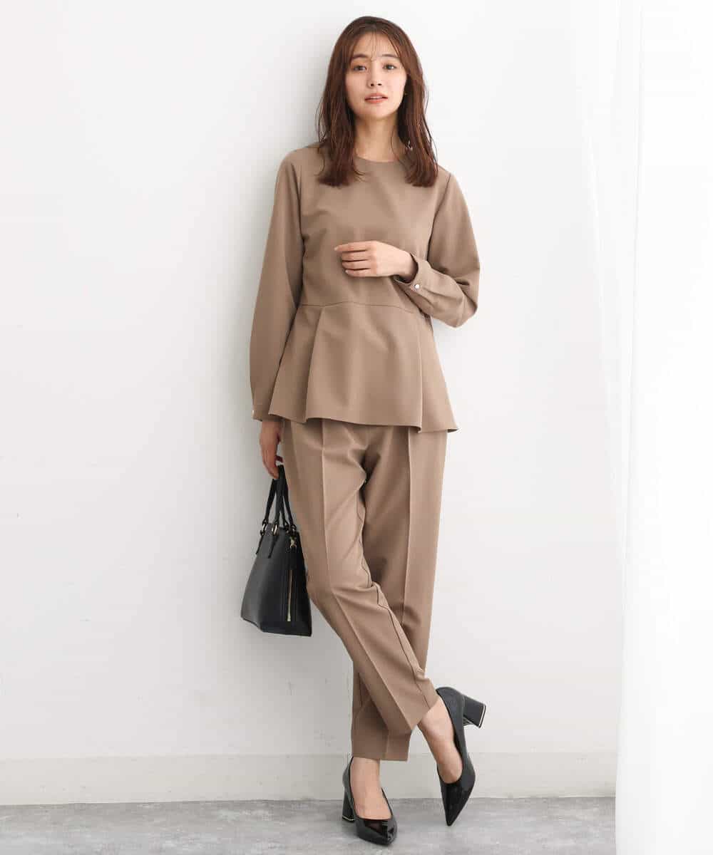 FKBJS34130 MK MICHEL KLEIN(MK ミッシェルクラン) ペプラムシルエットブラウス/洗える モカ