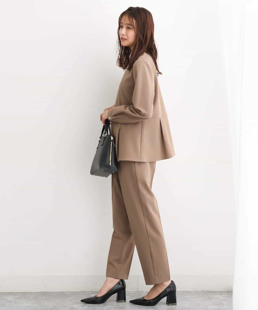 FKBJS34130 MK MICHEL KLEIN(MK ミッシェルクラン) ペプラムシルエットブラウス/洗える モカ
