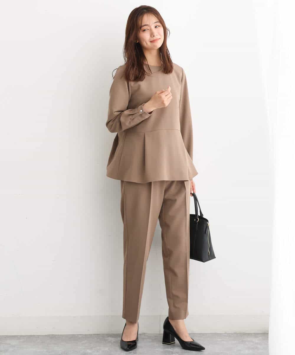 FKBJS34130 MK MICHEL KLEIN(MK ミッシェルクラン) ペプラムシルエットブラウス/洗える モカ