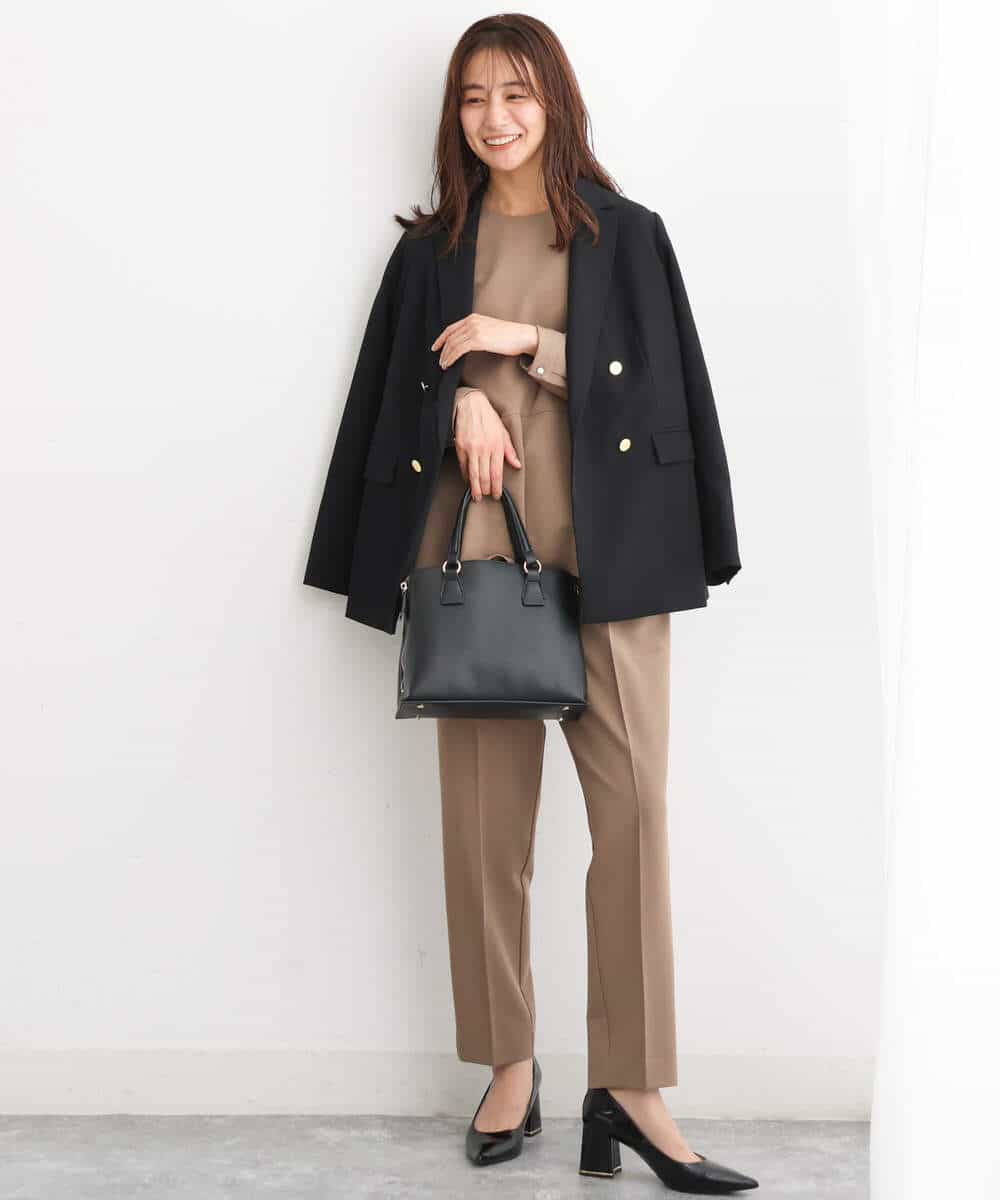 FKBJS34130 MK MICHEL KLEIN(MK ミッシェルクラン) ペプラムシルエットブラウス/洗える モカ