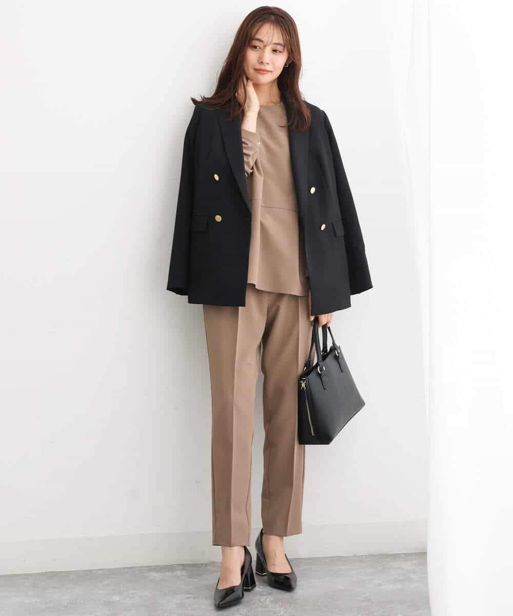 FKBJS34130 MK MICHEL KLEIN(MK ミッシェルクラン) ペプラムシルエットブラウス/洗える モカ