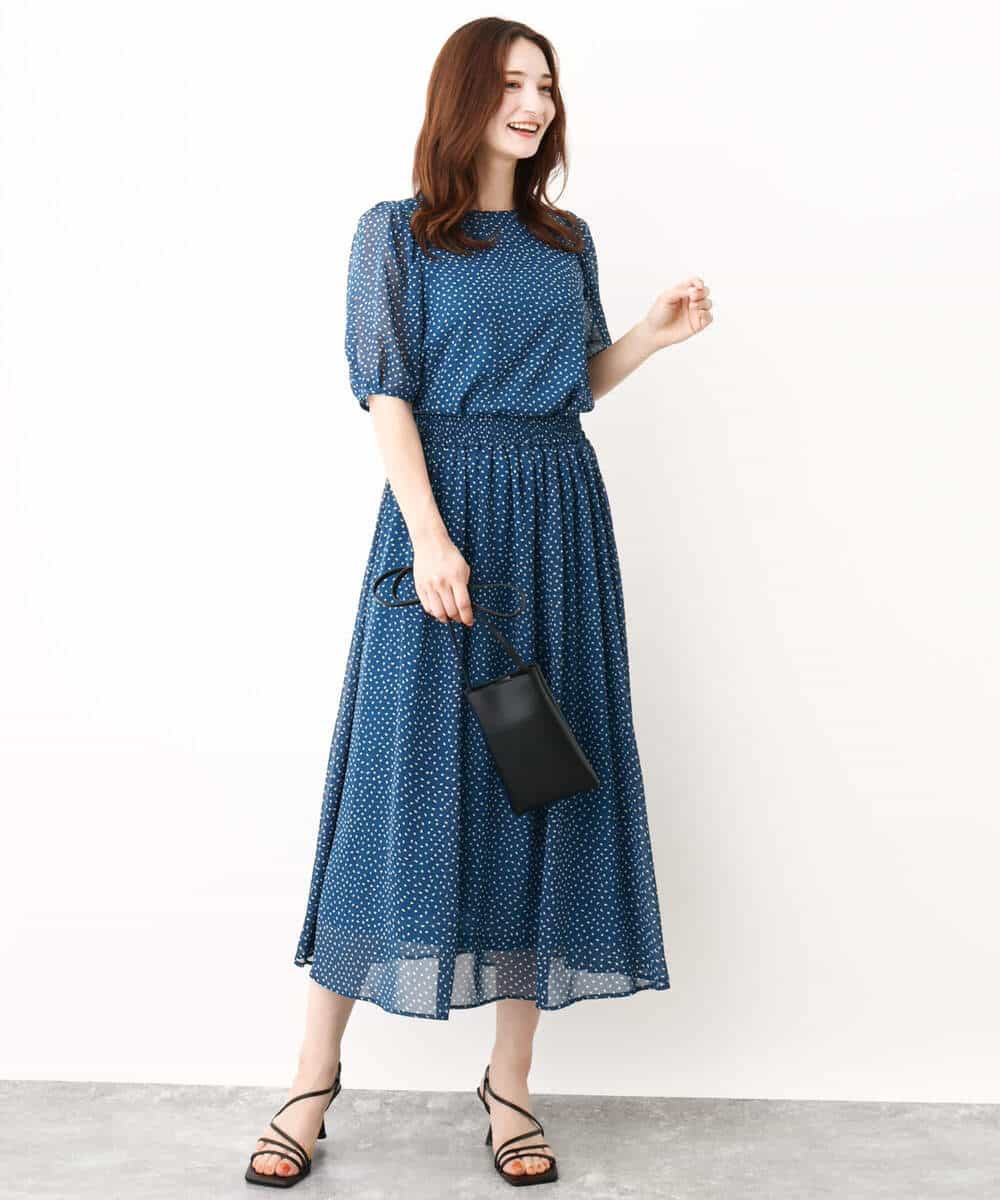 FKBJV02140 MK MICHEL KLEIN(MK ミッシェルクラン) モダンドット柄シフォンブラウス/洗える ブルー