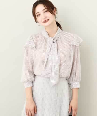 FKBJV22160 MK MICHEL KLEIN ボウタイ付きドット柄シアーブラウス/洗える