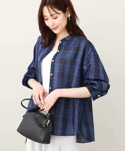 FKBJV25160 MK MICHEL KLEIN シアードビーチェックシャツブラウス/洗える