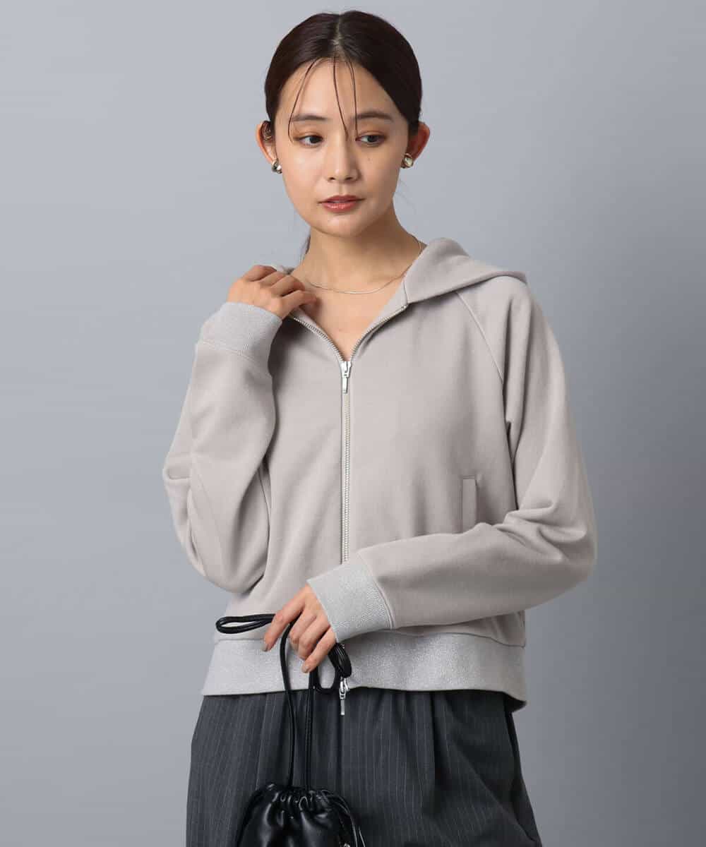FKCAD32140 MK MICHEL KLEIN(MK ミッシェルクラン) ラメ裏毛スウェットダブルジップパーカー/洗える ベージュ