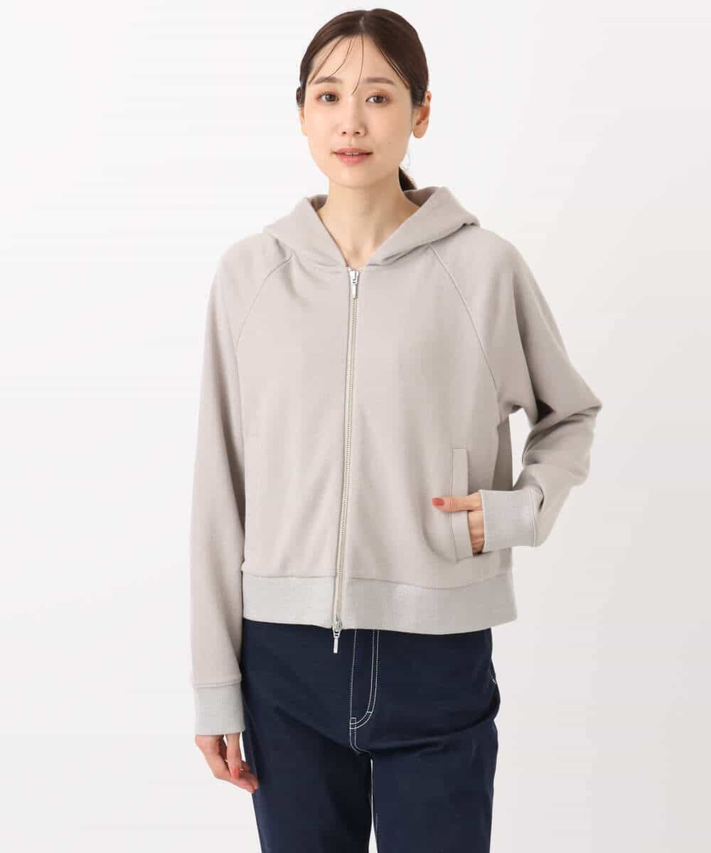 FKCAD32140 MK MICHEL KLEIN(MK ミッシェルクラン) ラメ裏毛スウェットダブルジップパーカー/洗える ベージュ