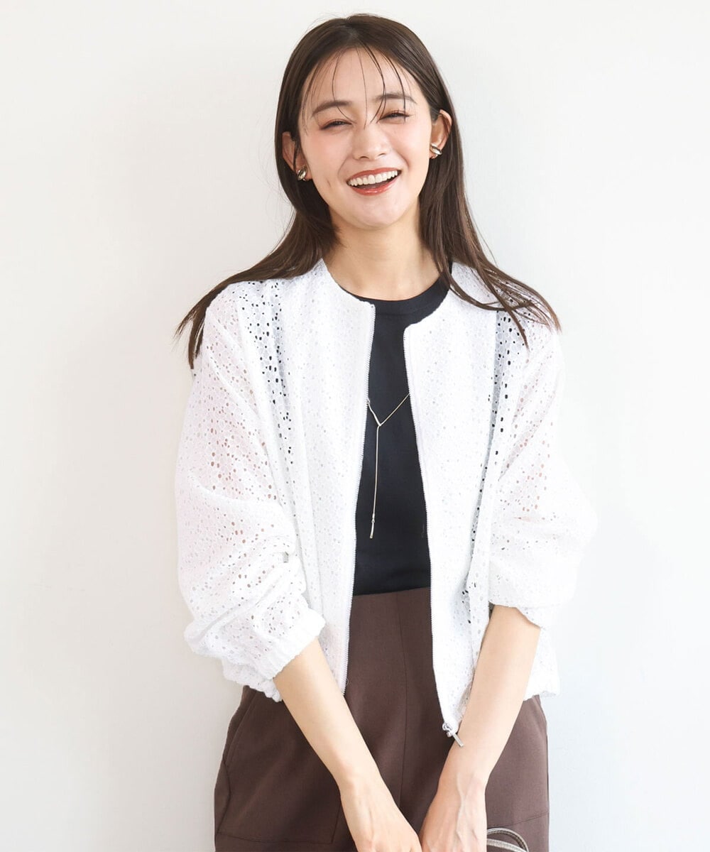 FKCGD40180 MK MICHEL KLEIN(MK ミッシェルクラン) [洗える]花柄ラッセルレースジップアップブルゾン ネイビー