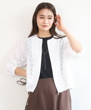 FKCGD40180 MK MICHEL KLEIN(MK ミッシェルクラン) [洗える]花柄ラッセルレースジップアップブルゾン ホワイト