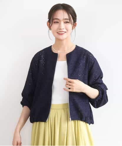 FKCGD40180 MK MICHEL KLEIN 花柄ラッセルレースジップアップブルゾン/洗える