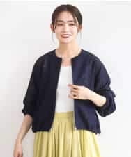 FKCGD40180 MK MICHEL KLEIN(MK ミッシェルクラン) 花柄ラッセルレースジップアップブルゾン/洗える ネイビー