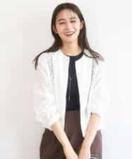 FKCGD40180 MK MICHEL KLEIN(MK ミッシェルクラン) 花柄ラッセルレースジップアップブルゾン/洗える ネイビー