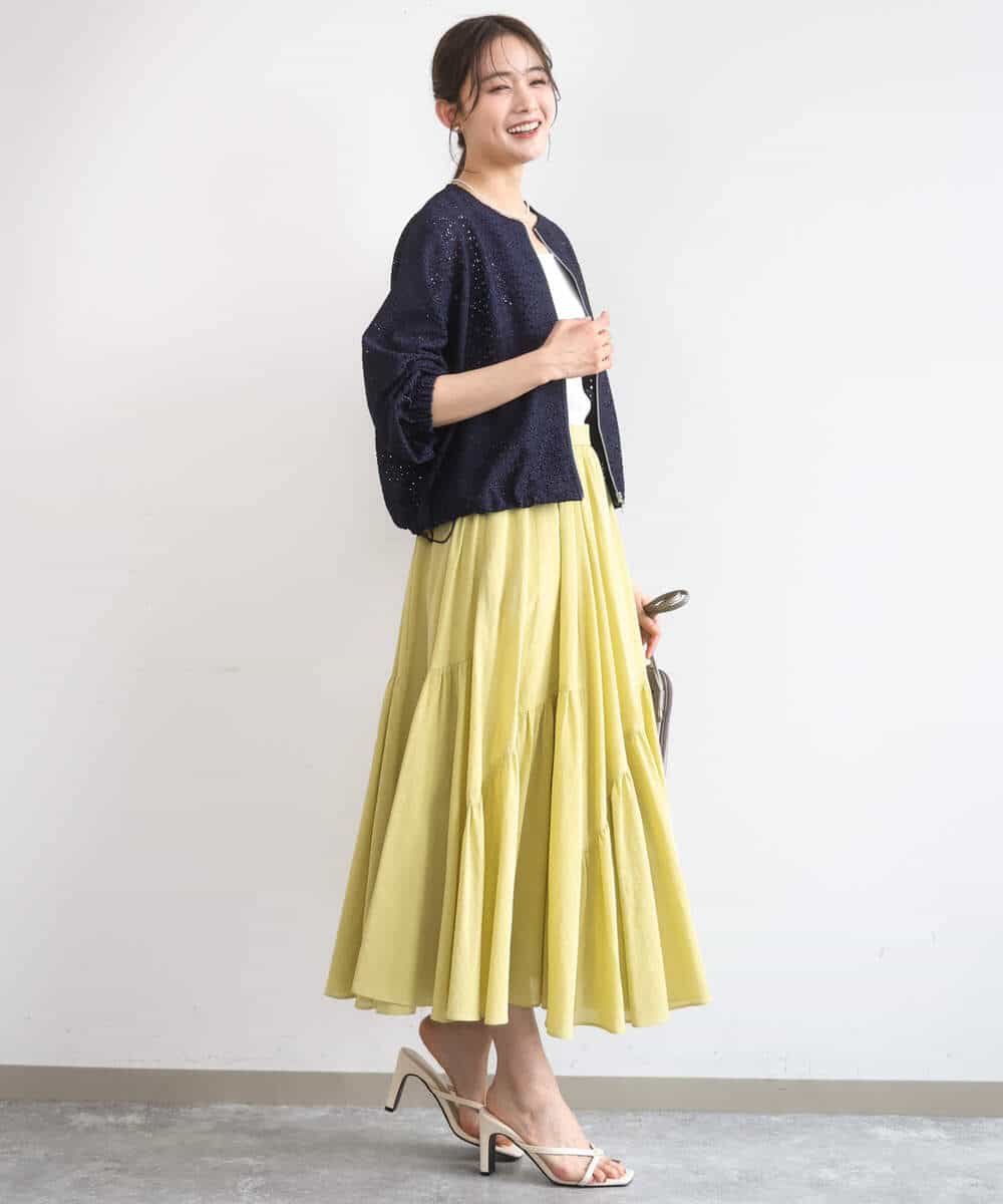 FKCGD40180 MK MICHEL KLEIN(MK ミッシェルクラン) 花柄ラッセルレースジップアップブルゾン/洗える ネイビー