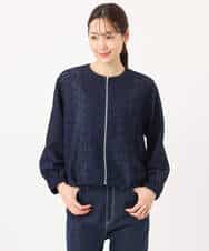 FKCGD40180 MK MICHEL KLEIN(MK ミッシェルクラン) 花柄ラッセルレースジップアップブルゾン/洗える ネイビー