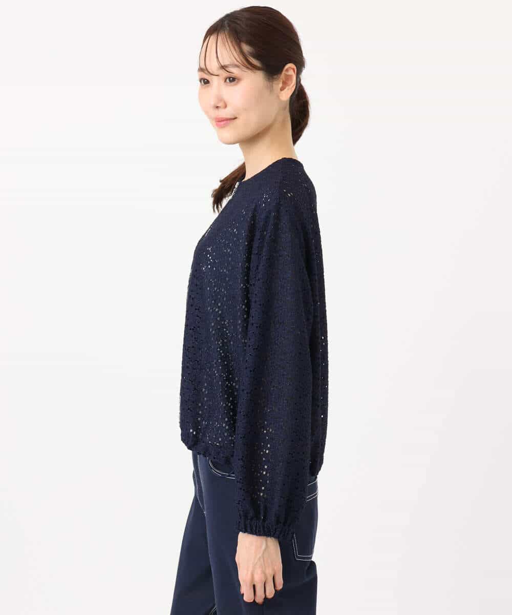 FKCGD40180 MK MICHEL KLEIN(MK ミッシェルクラン) 花柄ラッセルレースジップアップブルゾン/洗える ネイビー