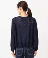 FKCGD40180 MK MICHEL KLEIN(MK ミッシェルクラン) 花柄ラッセルレースジップアップブルゾン/洗える ネイビー